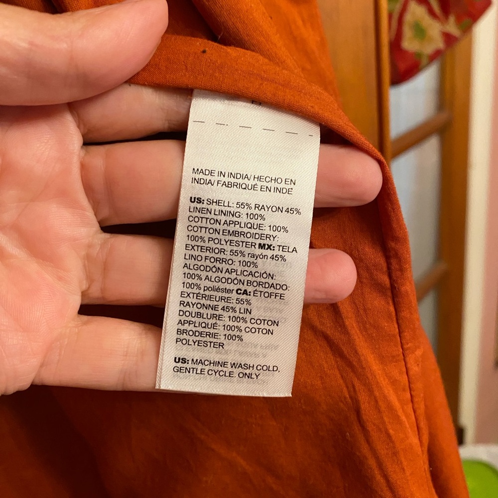 Chicos Appliqué Rust Orange & Black Lined Jacket Linen Blend Gorgeous XL Sz. 16 - Picture 6 of 10